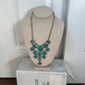 Lucky Brand teal tiered faux stone tiered collar bib necklace tribal statement
